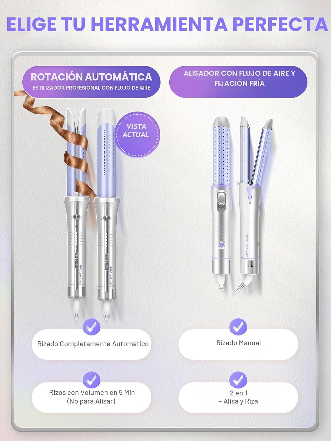 SHEGLAM One Touch Airflow Styler Pro Rotación automática 3.0 Tecnol...
