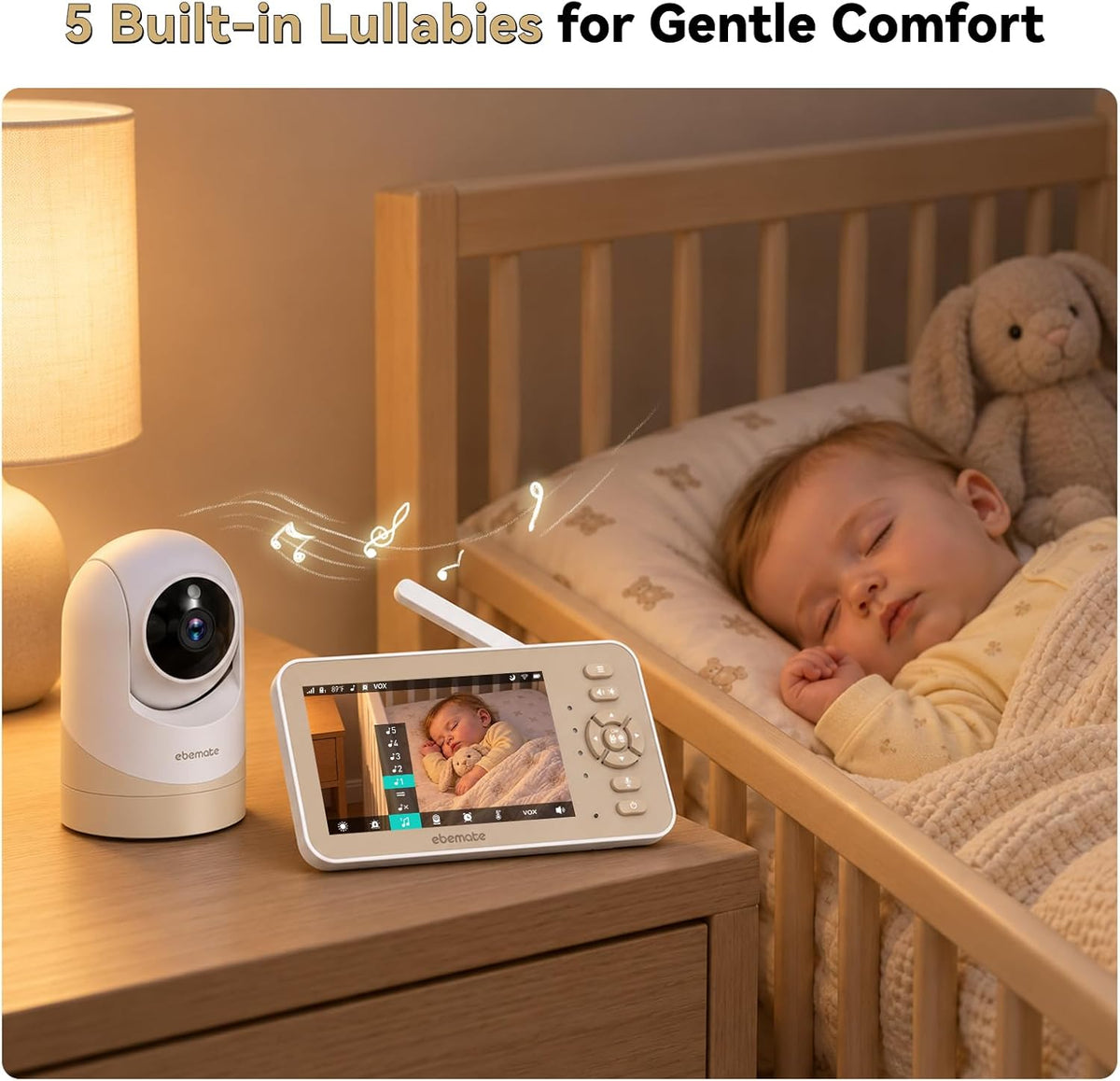 ebemate Monitor de video para bebés con 2 cámaras y audio, pantalla...