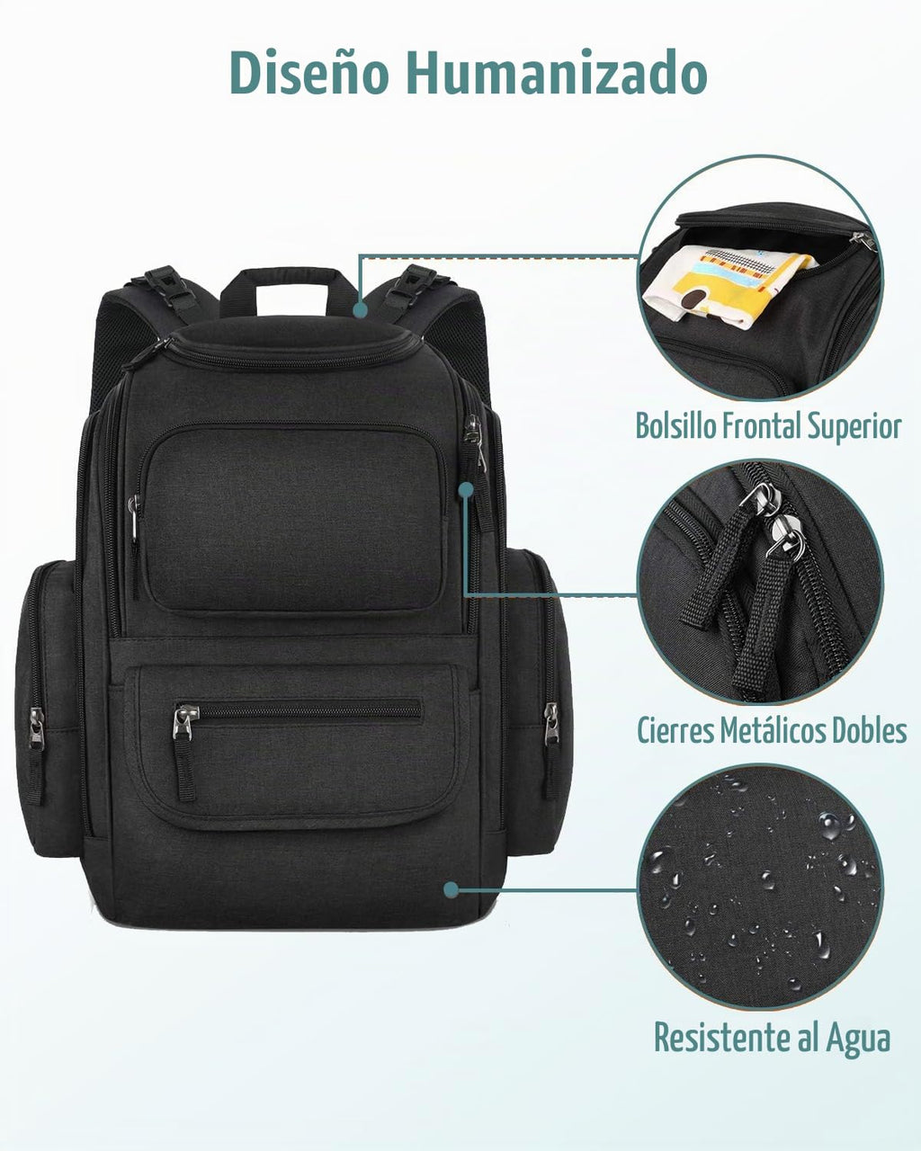 Mancro Mochila para pañales, mochila negra para pañales de bebé de...