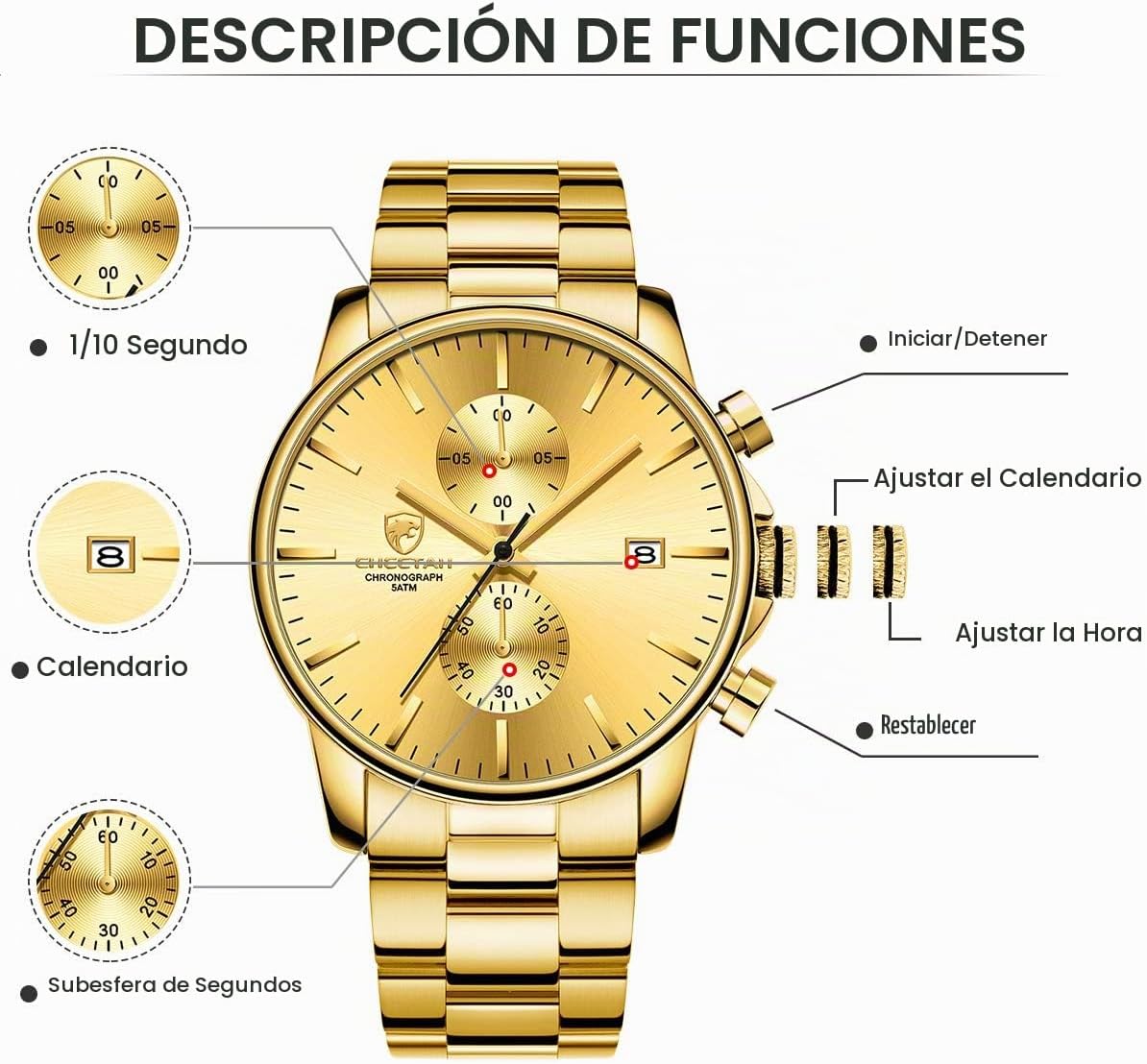 GOLDEN HOUR Fashion Business - Relojes para hombre con cronógrafo,...
