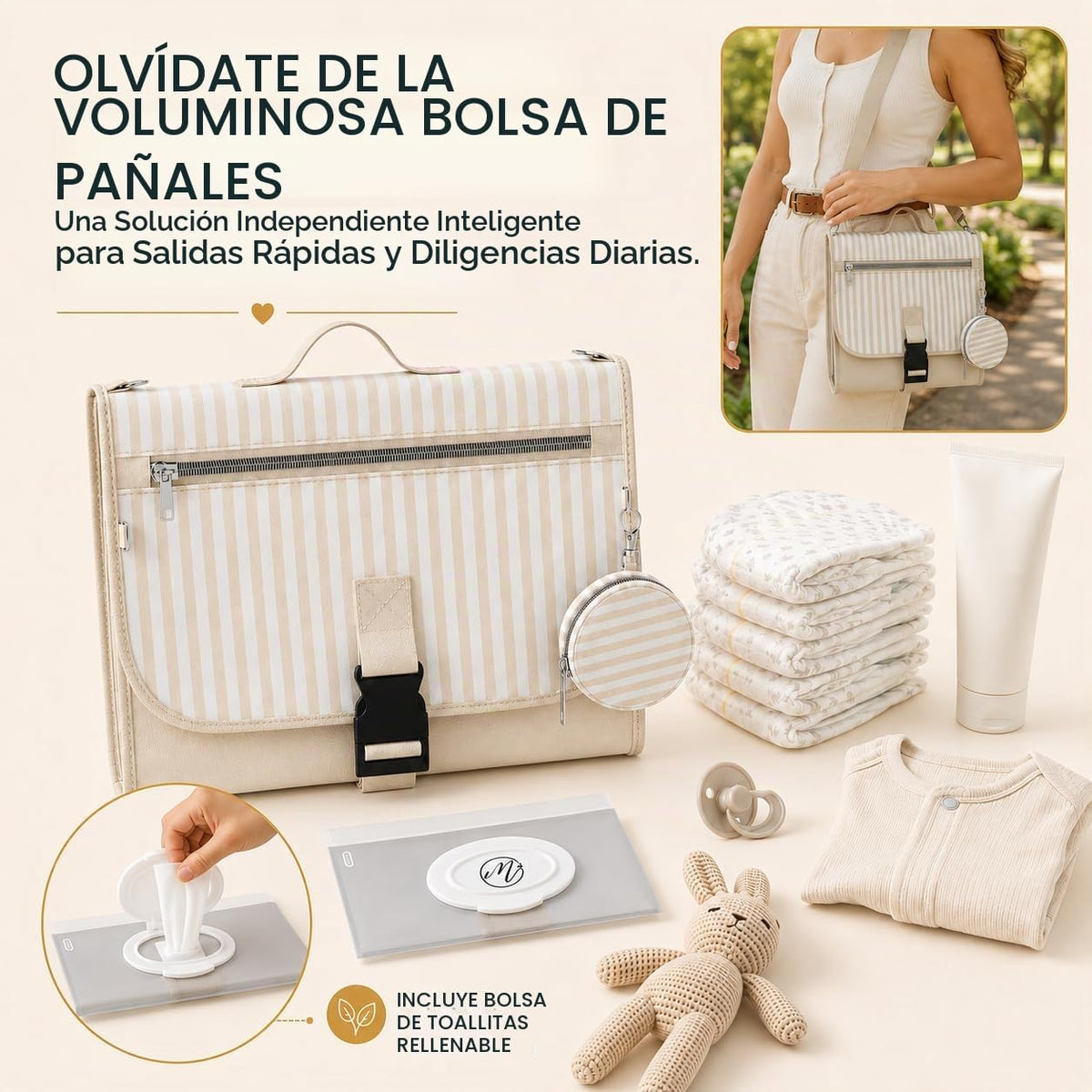 Cambiador de pañales portátil, grande, impermeable, cambiador de vi...