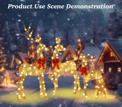 Decoración de ciervo de Navidad con iluminación dorada 2.5D de 48 p...