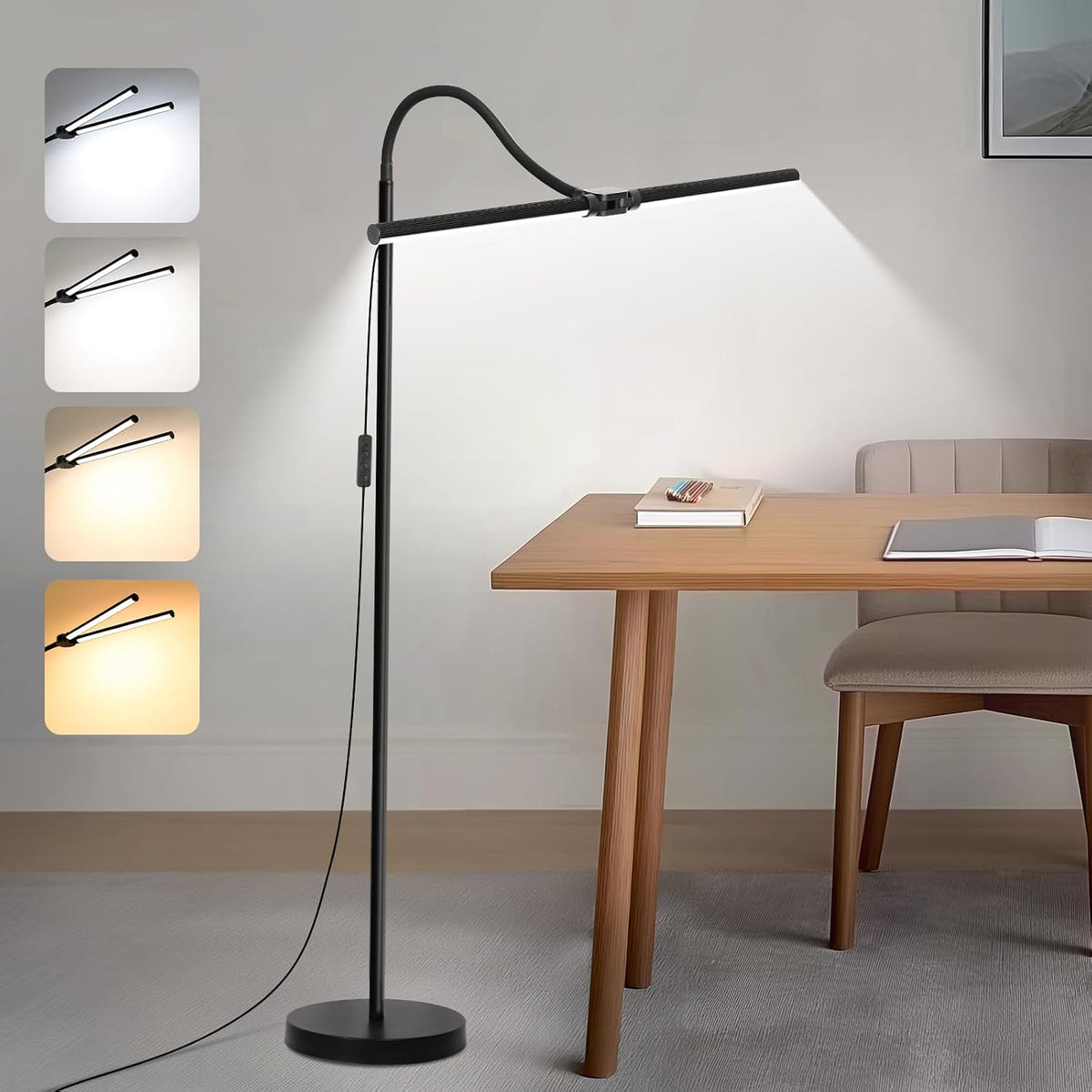 Lámpara de pie LED, lámpara de pie de lectura brillante de 18 W\/20...