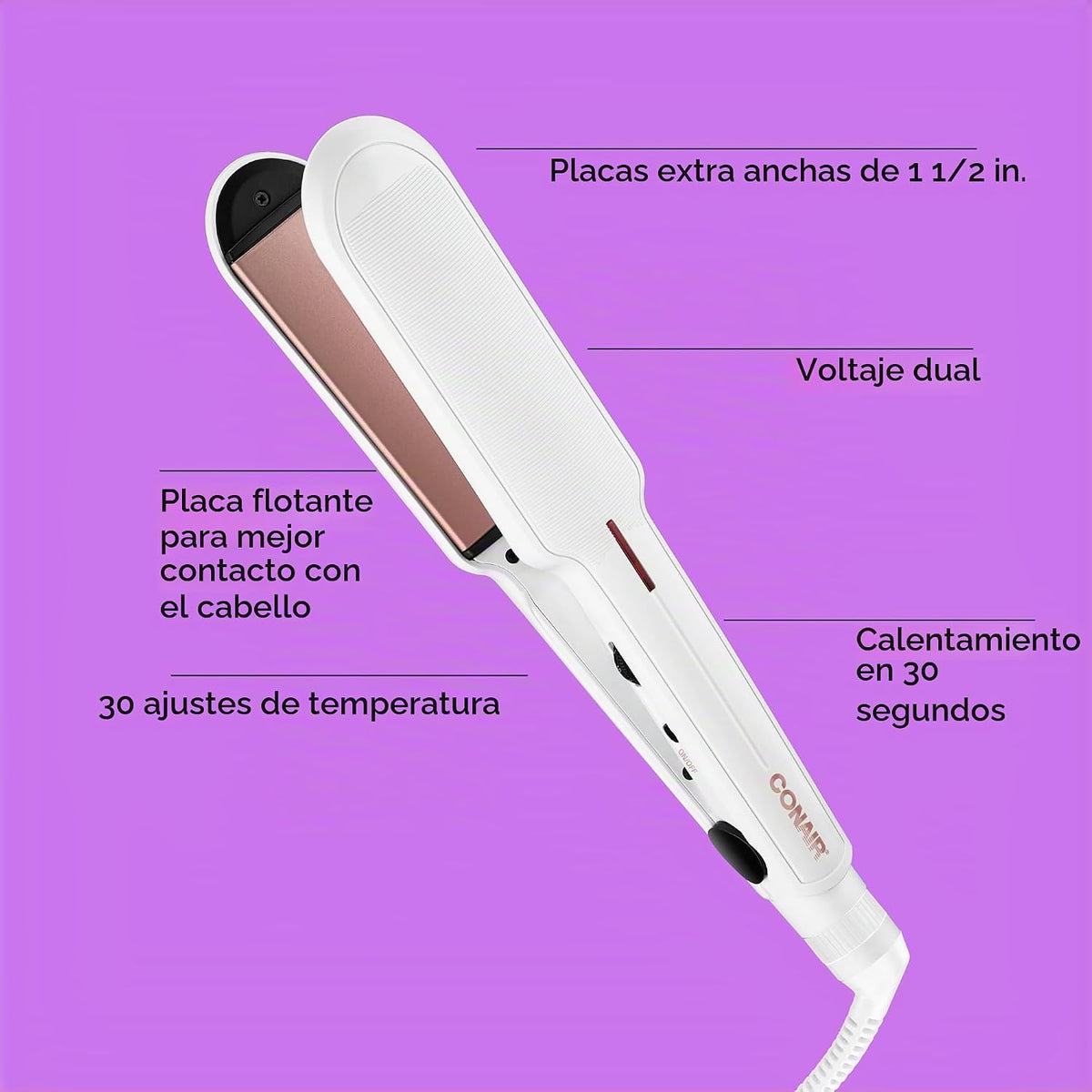 Conair - Plancha para el cabello, doble cerámica, platos extra anch...