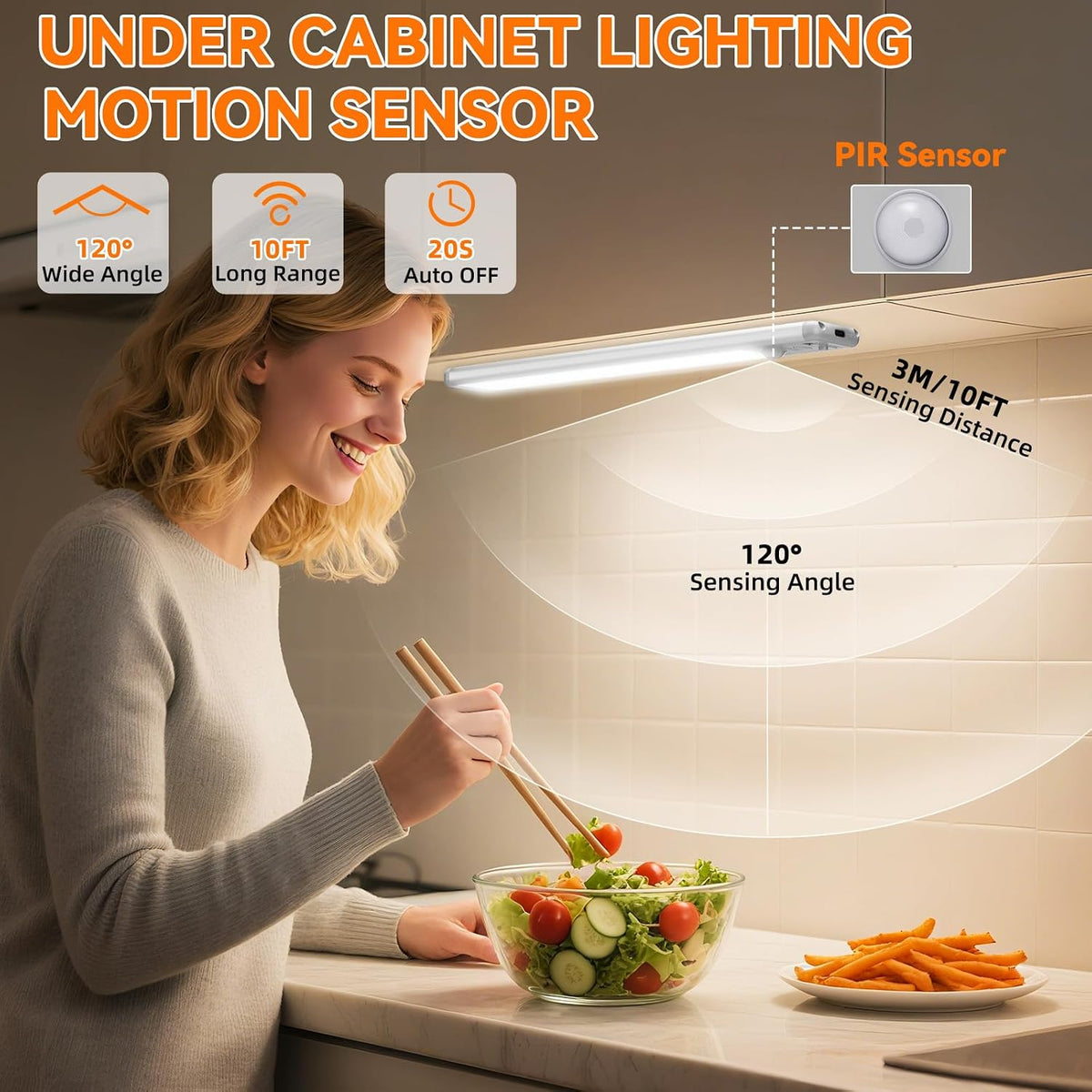 Iluminación inalámbrica para debajo del gabinete, luz con sensor de...
