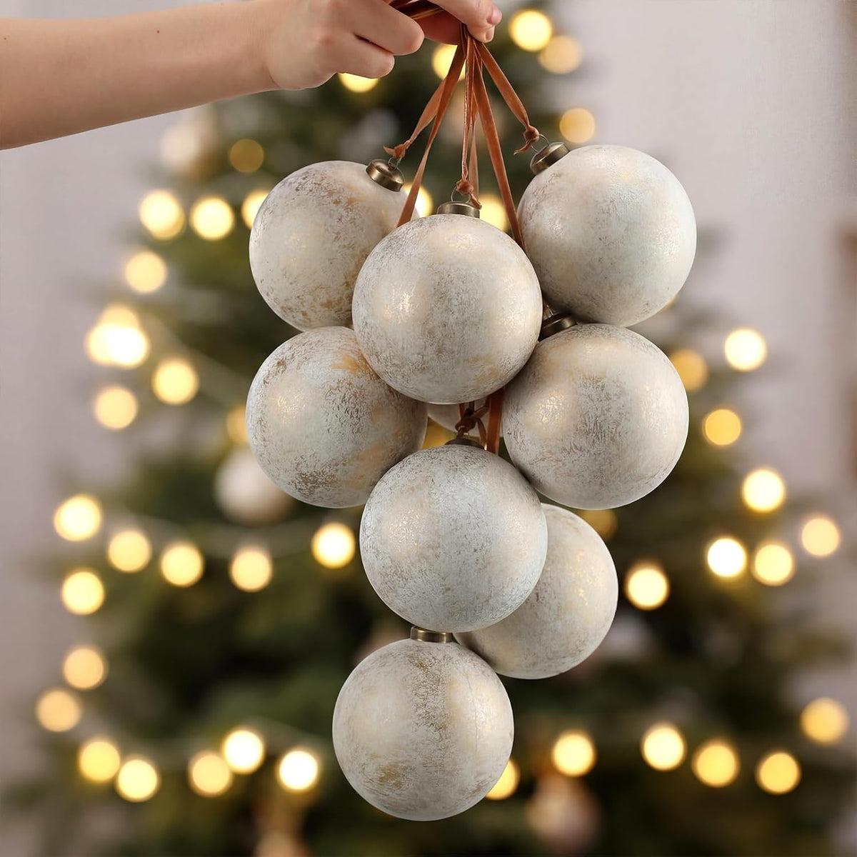 Yunlly 12 adornos de Navidad neutros, blanco marfil, 4 pulgadas | B...