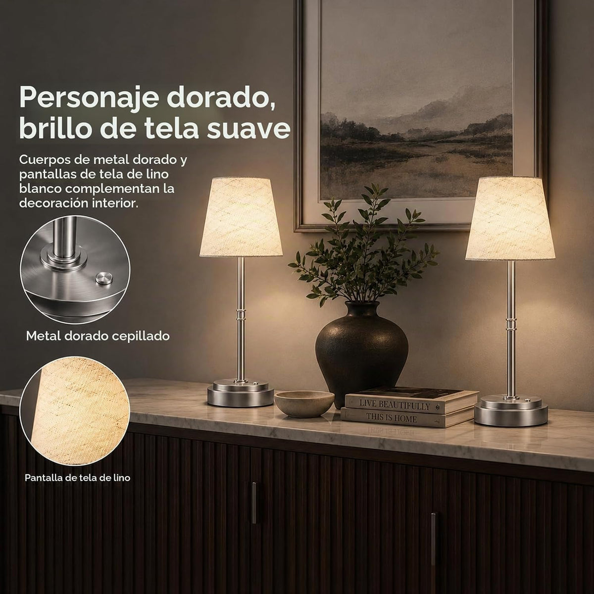 Paquete de 2 lámparas de mesa inalámbricas, lámparas recargables qu...