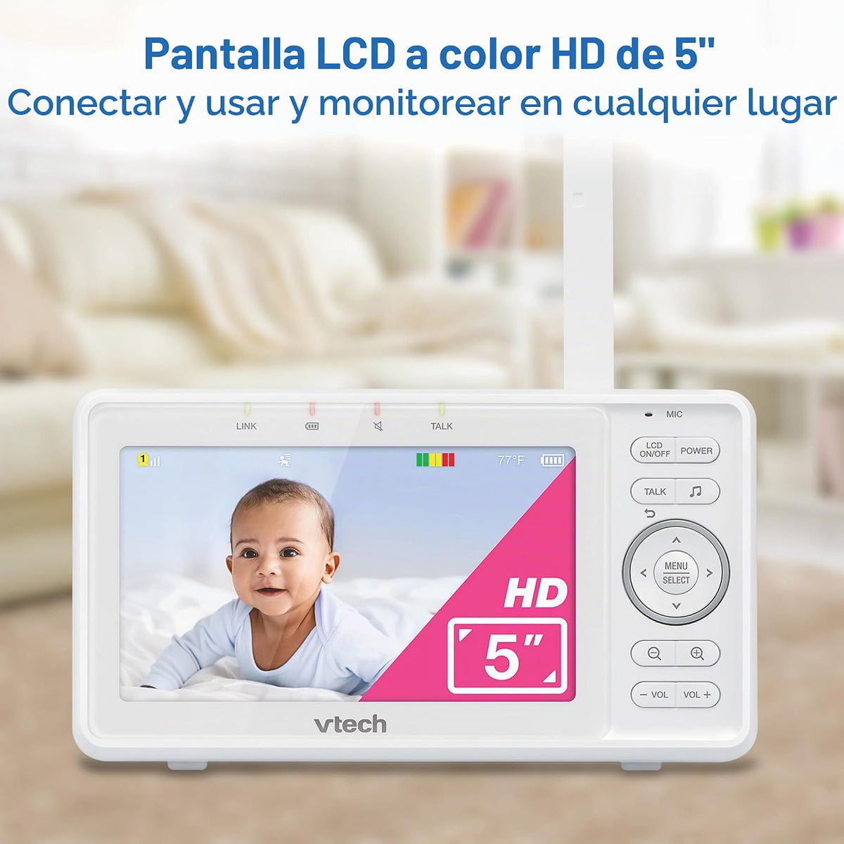 VTech Vigilabebés con vídeo VM5263, LCD HD de 5", Pan-Tilt-Zoom, Bl...