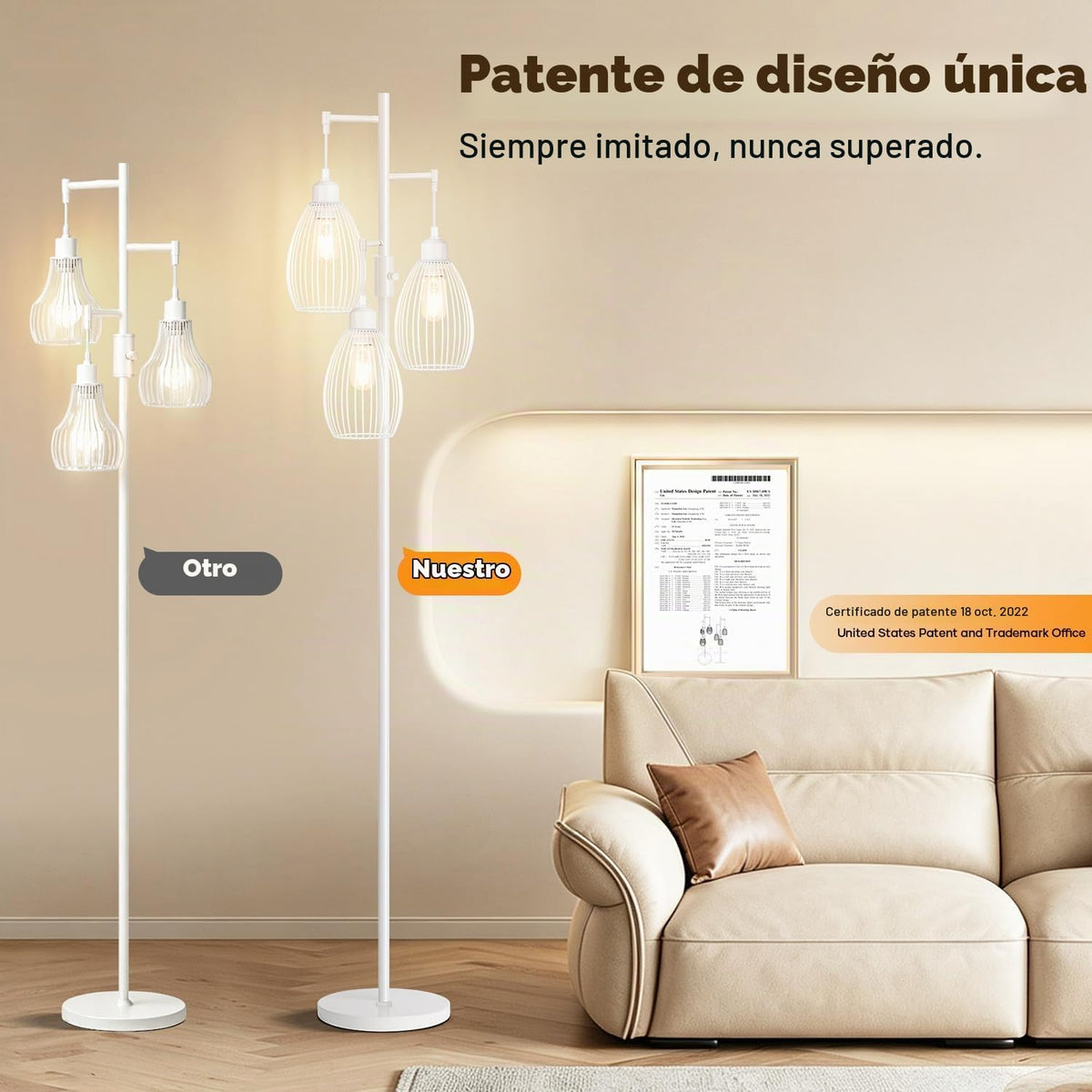 Lámpara de pie regulable, 3 bombillas LED Edison de 800LM incluidas...