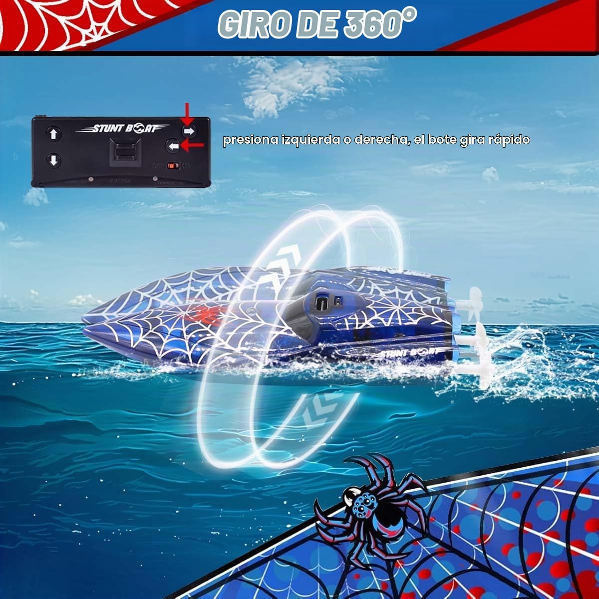LAFALA - Mini araña de control remoto barco RC barco LED recargable...