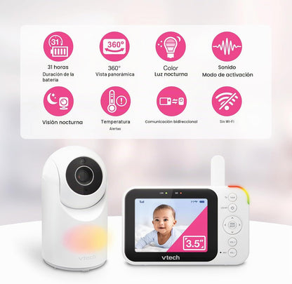 VTech Monitor de video para bebés con cámara y audio, pantalla LCD...