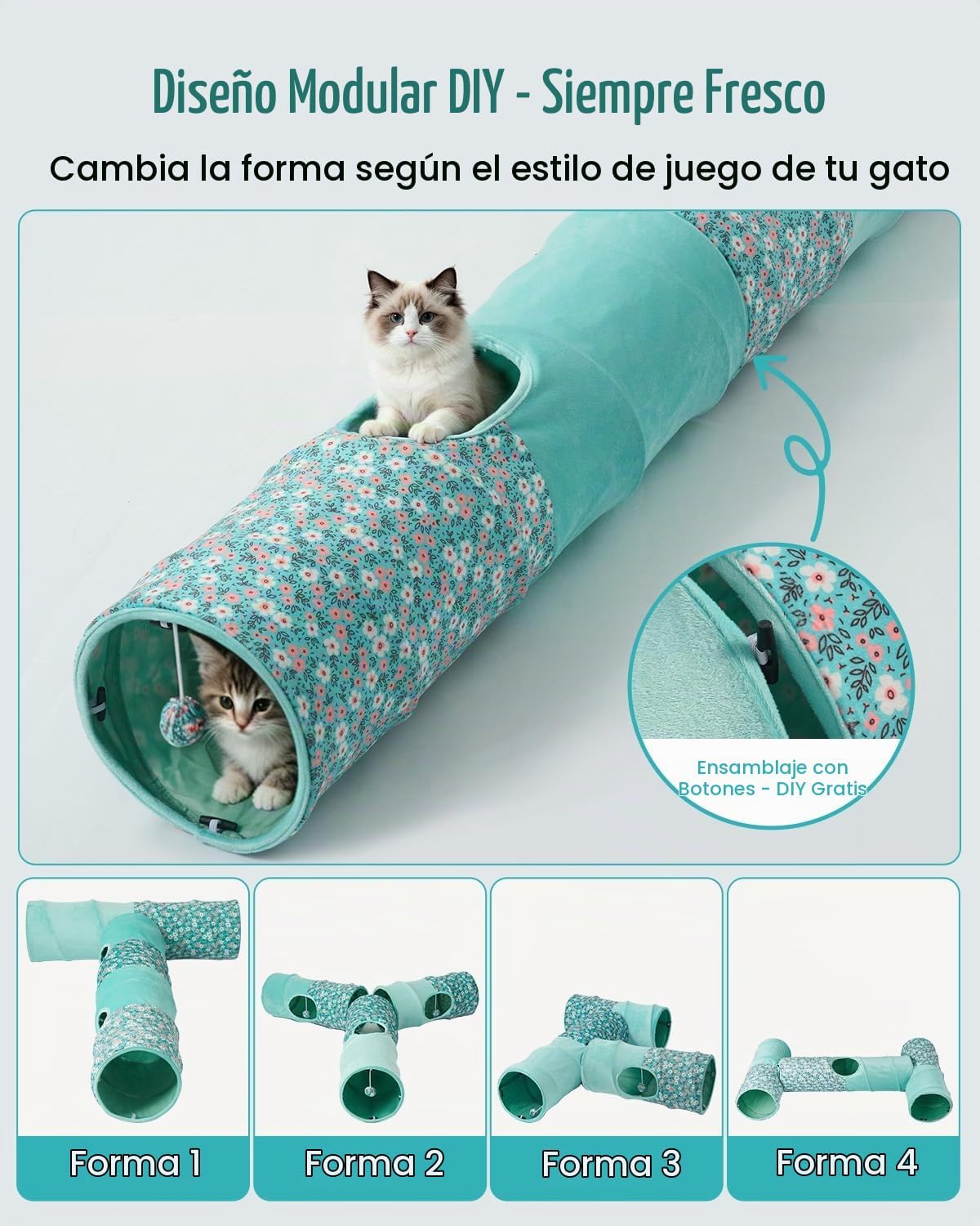 Túnel para gatos, 3 túneles de forma recta, 6 formas de bricolaje c...