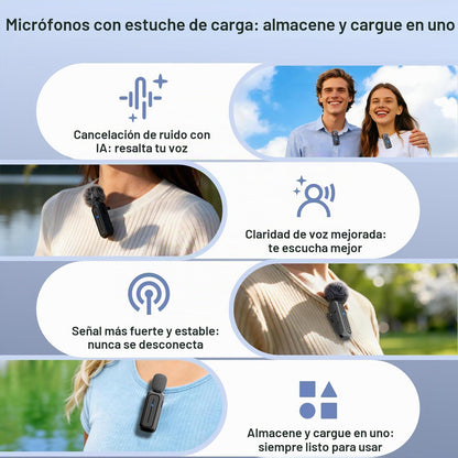 Mini micrófono inalámbrico Lavalier para iPhone, Android con estuch...