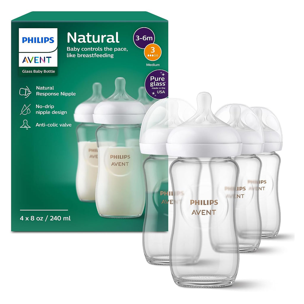Philips Avent Biberones de vidrio natural, flujo medio, 8 onzas, si...