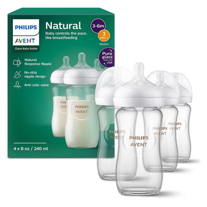Philips Avent Biberones de vidrio natural, flujo medio, 8 onzas, si...