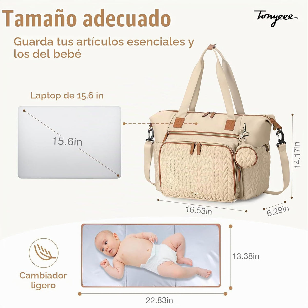 Tonyeee Bolsa de pañales, bolsa grande para pañales para bebé, impe...