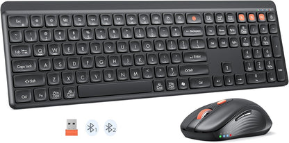 MEETION Combo de teclado y mouse Bluetooth, multidispositivo silenc...
