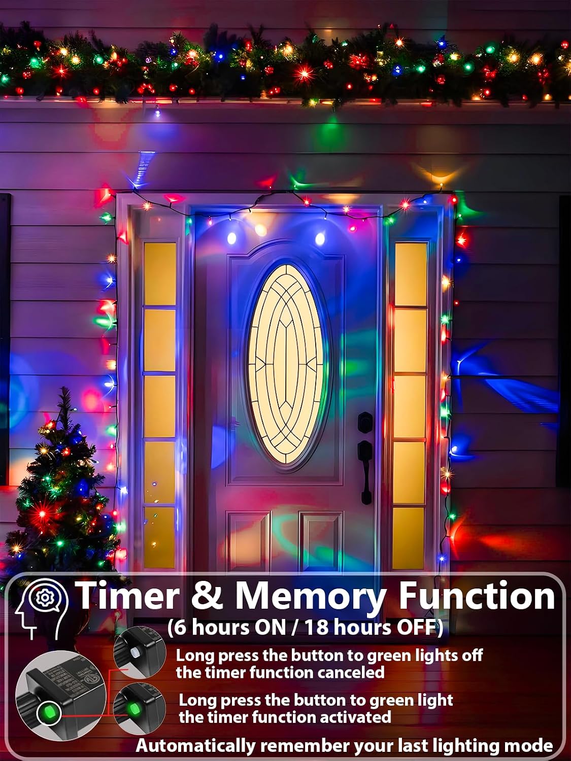 Tira de luces de Navidad multicolor extensibles de 75.8 pies con 20...