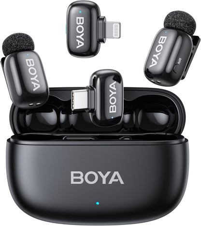 BOYA Mini 2 Micrófono Lavalier Inalámbrico para iPhone 5-17 y Teléf...