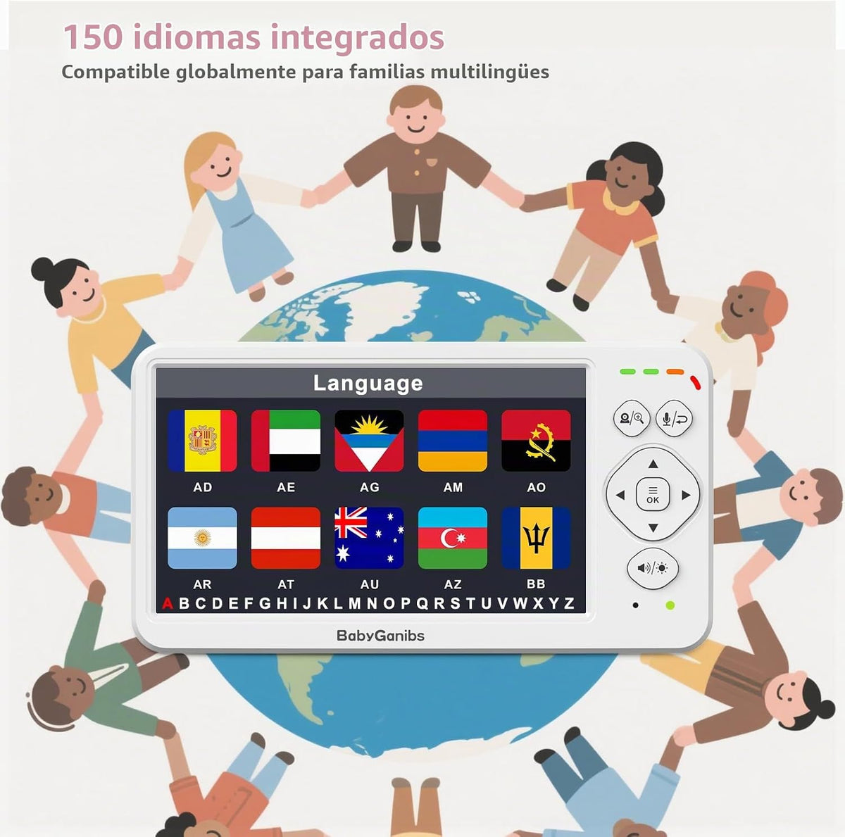Baby Ganibs Monitor de bebé de pantalla grande de 6" con cámara...