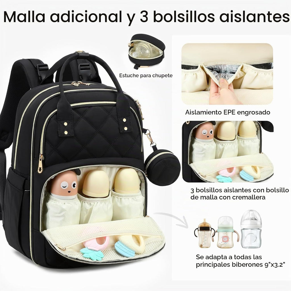 ViveVoy Mochila grande para pañales con cambiador y estuche para ch...