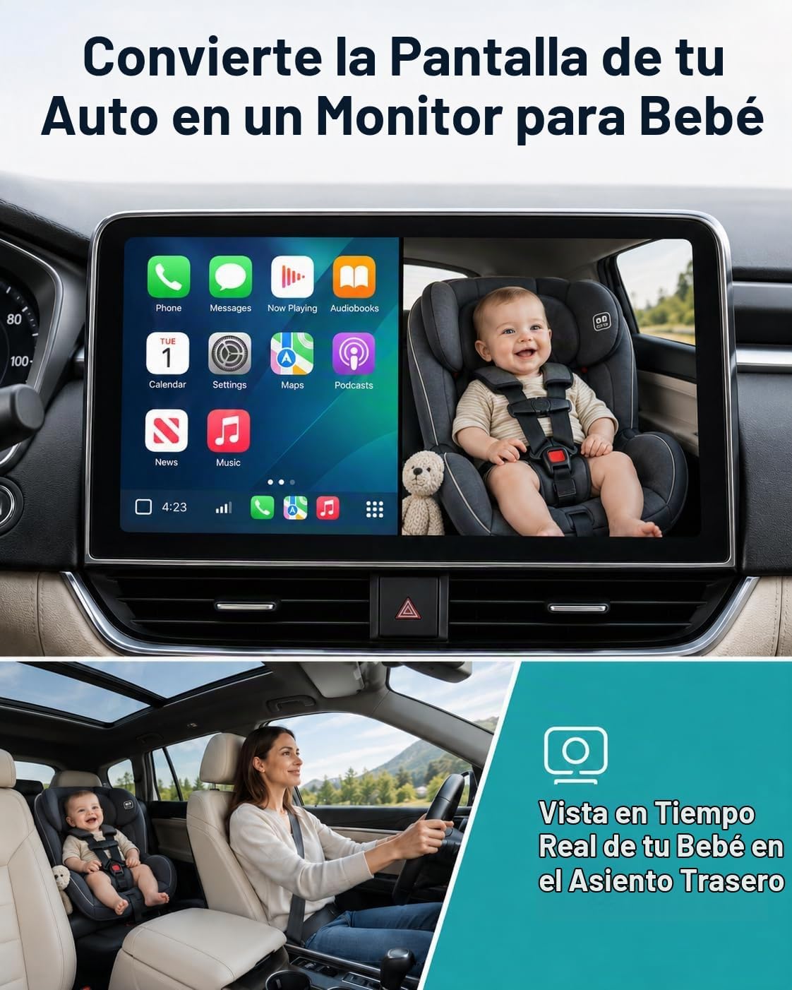 OTTOCAST Cámara de coche para bebé, no necesita pantalla adicional...
