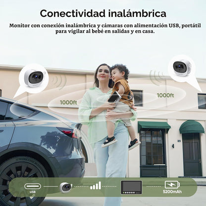 bonoch Monitor de bebé de doble uso para el hogar 2 en 1, visión cl...