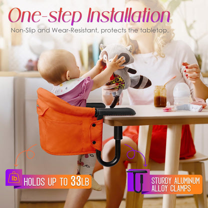 Silla alta con gancho, silla alta plegable portátil para bebés de 6...