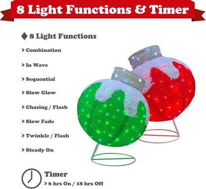 Esferas de Navidad para exteriores iluminadas, 2 adornos de Navidad...