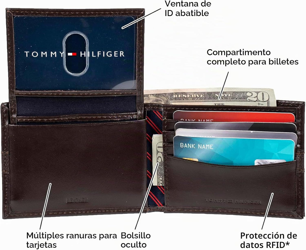 Tommy Hilfiger Cartera Passcase para hombre con ventana de identifi...