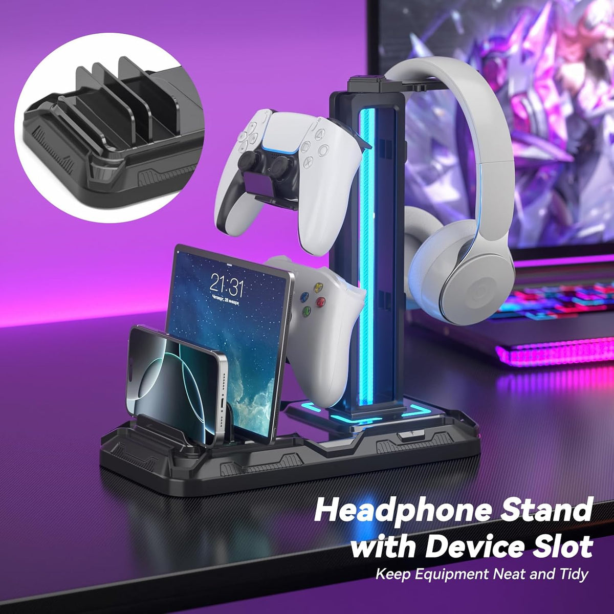 KDD Soporte para auriculares con estación de carga - Soporte de con...
