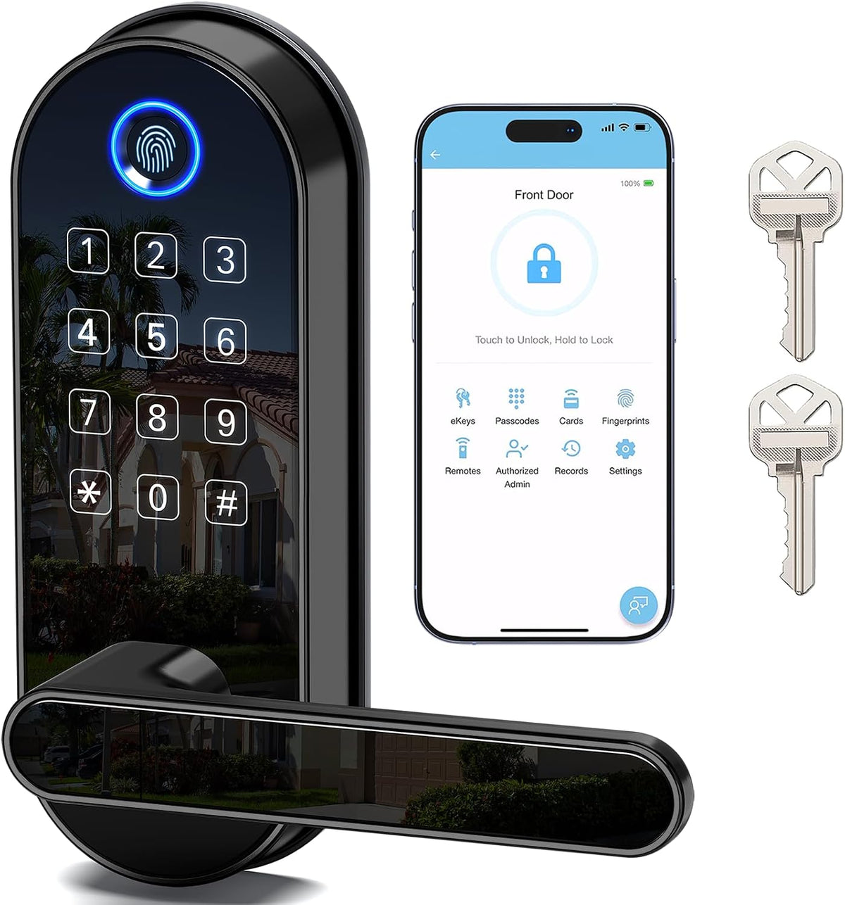 Cerradura inteligente de huellas dactilares Bluetooth con mango y t...