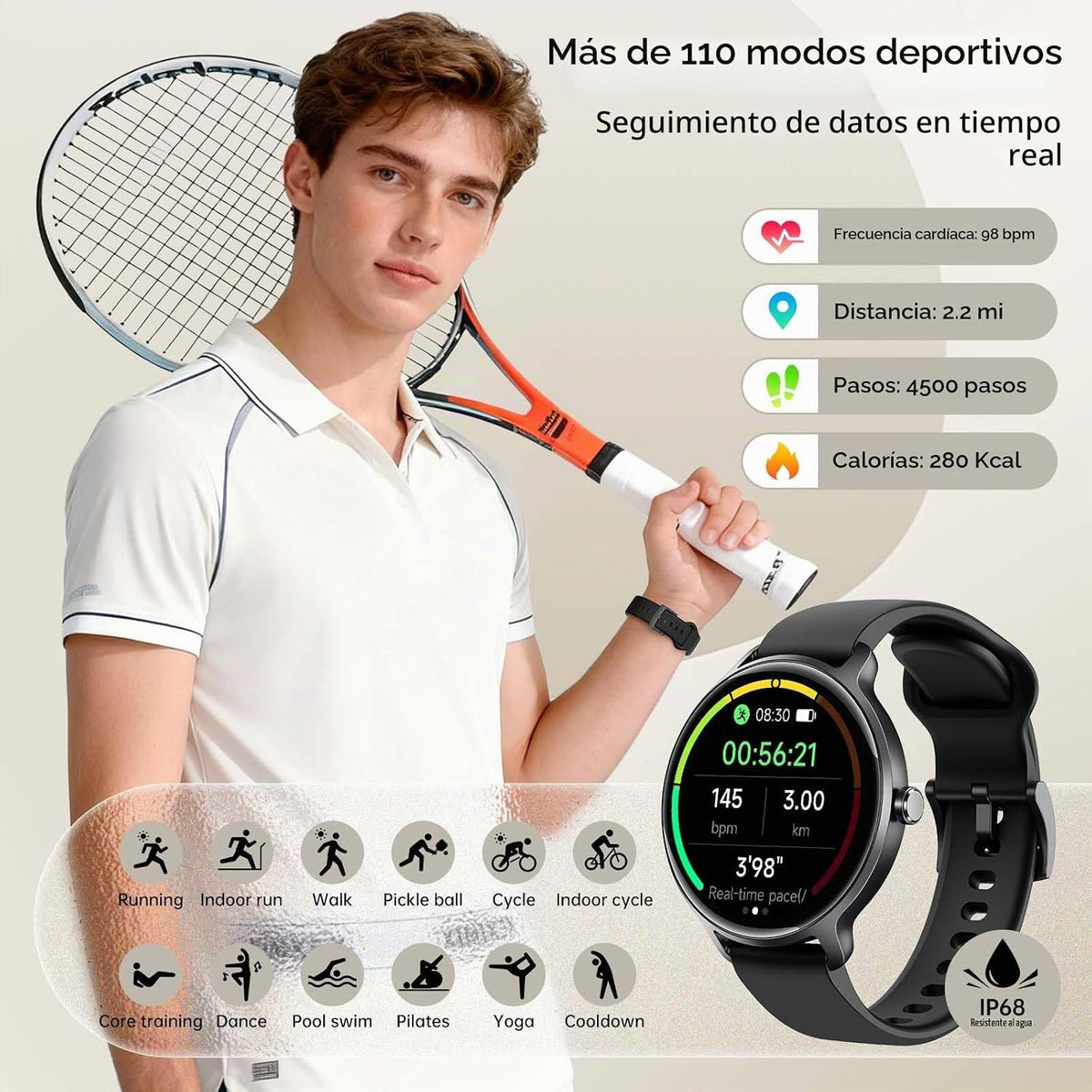 Reloj inteligente para mujeres y hombres, 1.27 pulgadas HD AMOLED e...
