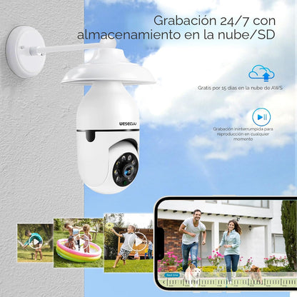 WESECUU Cámara de seguridad con bombilla 3K -5G y 2.4 GHz, cámaras...