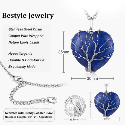 Bestyle Collar de cristal curativo envuelto en árbol de la vida, co...