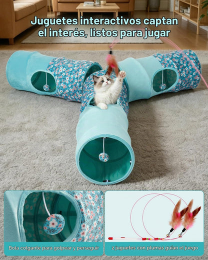 Túnel para gatos, 3 túneles de forma recta, 6 formas de bricolaje c...
