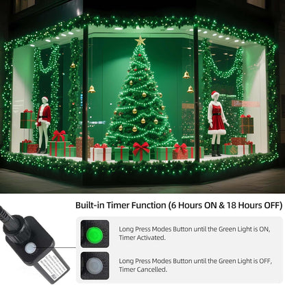 Tcamp 500 luces LED verdes de Navidad de 164 pies, 8 modos, tempori...