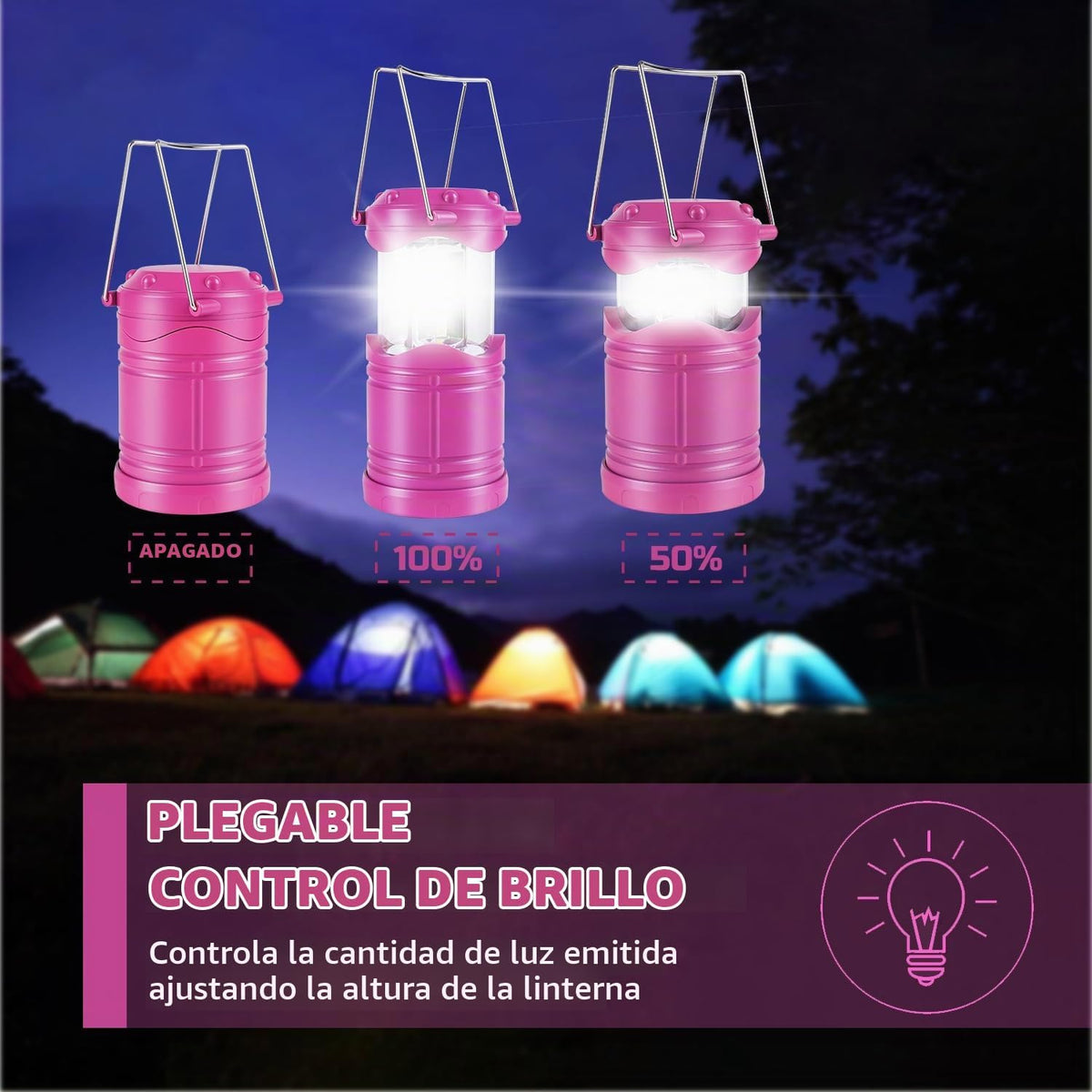 Lichamp Linterna LED de camping, paquete de 4 linternas alimentadas...