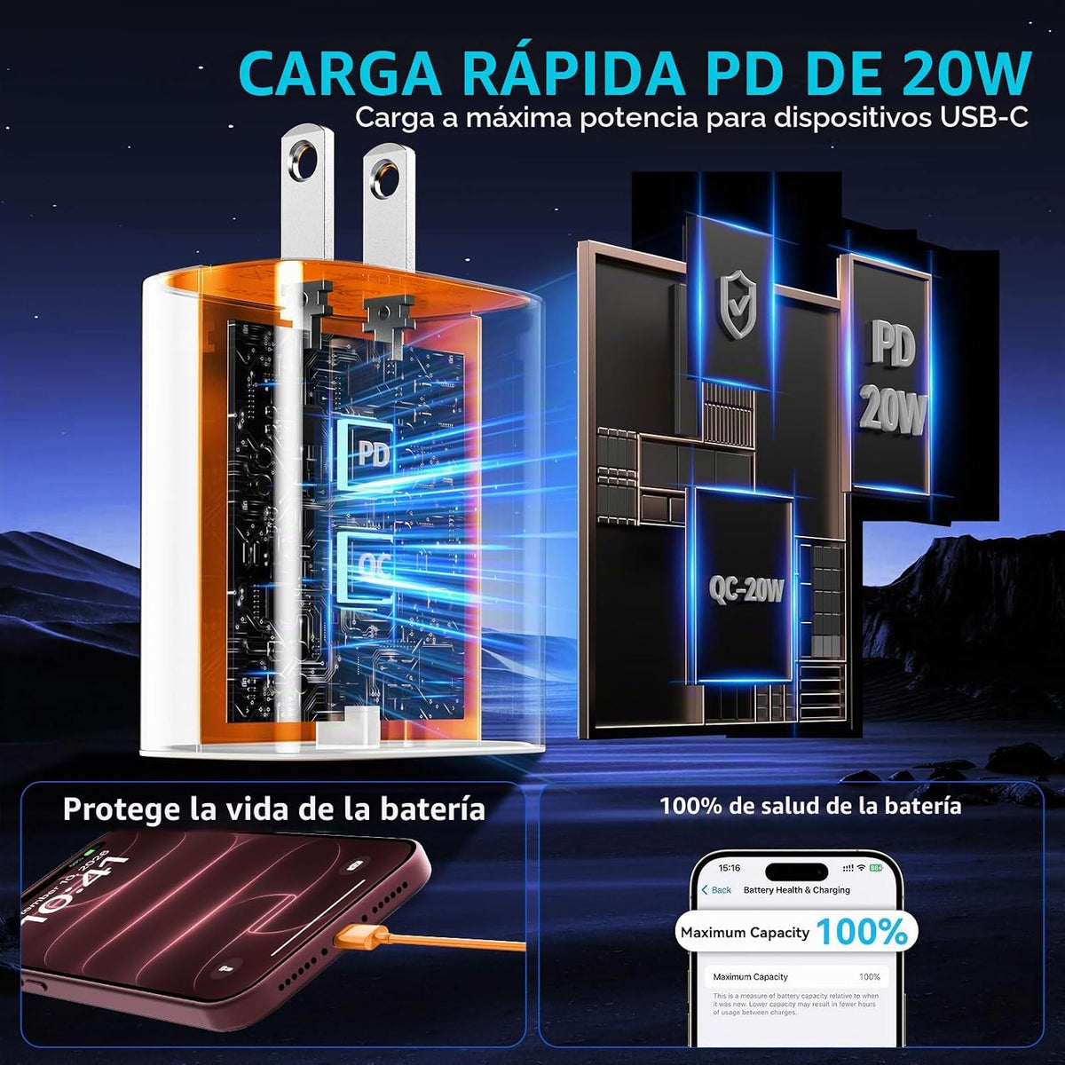 Cargador para iPhone 18 17 16 Pro Max Carga rápida, Cargador USB C...