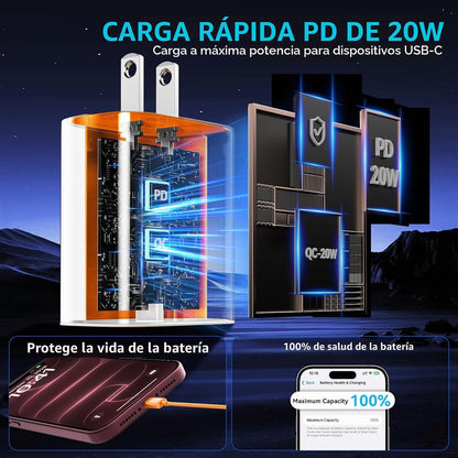 Cargador para iPhone 18 17 16 Pro Max Carga rápida, Cargador USB C...