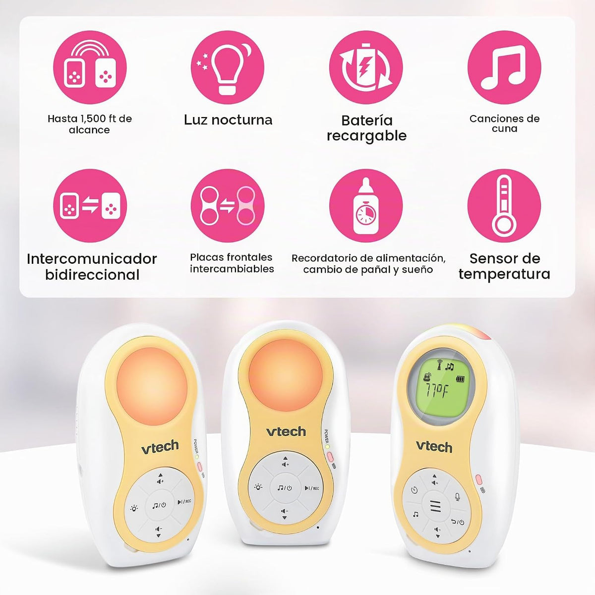 VTech Monitor de audio digital para bebés de 2 unidades para padres...