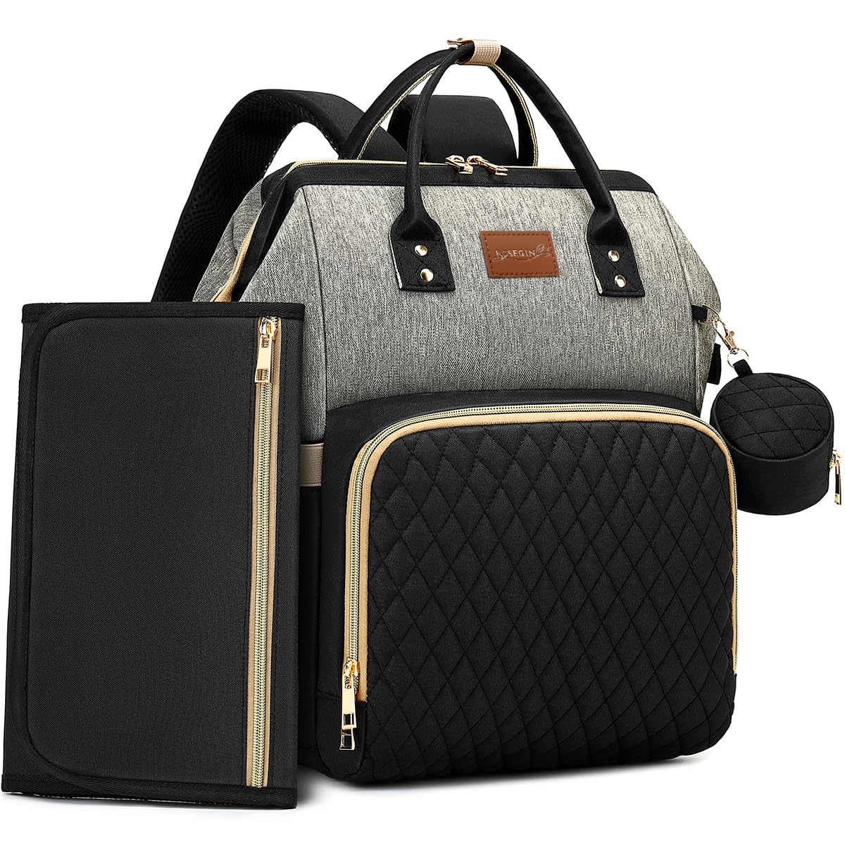 ROSEGIN Mochila para pañales con cambiador, funda para chupete, bol...