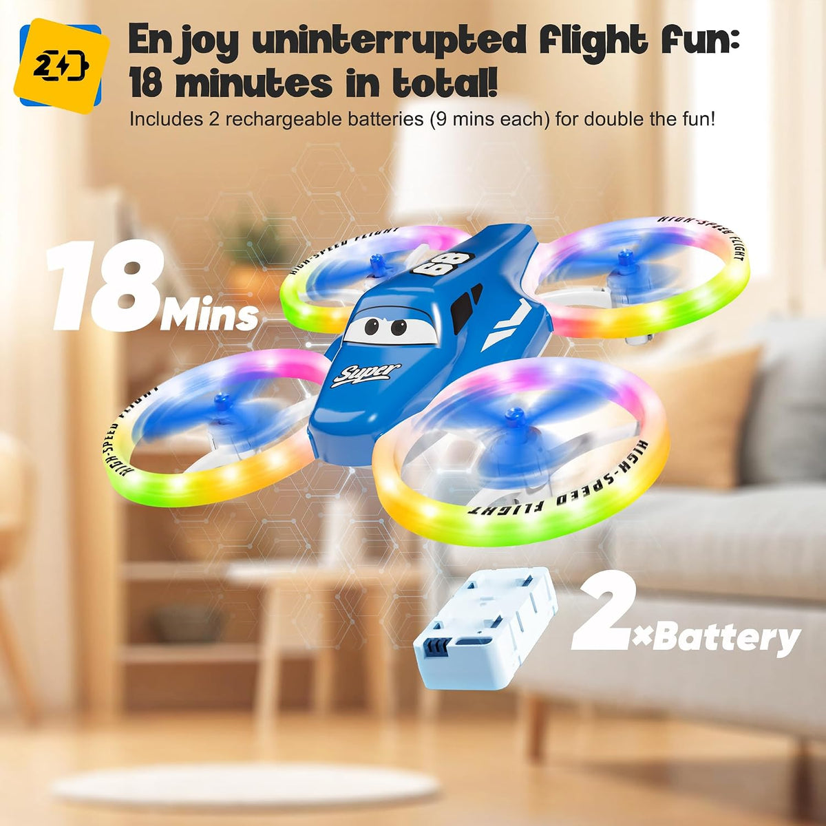 Drones para niños y principiantes con luces LED 2 baterías de arran...