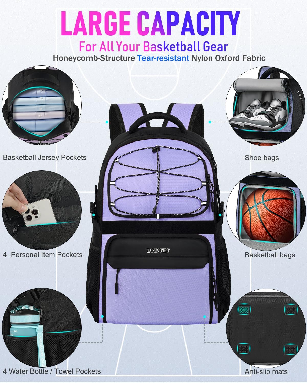 LOINTET - Mochila de baloncesto con compartimento para pelotas y za...