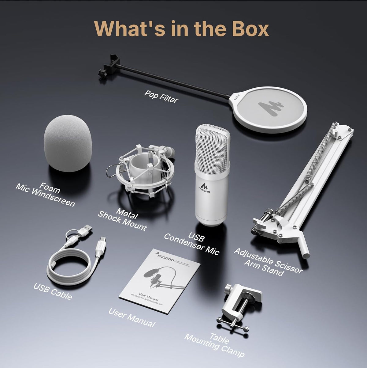 MAONO AU-A04H Kit de micrófono USB con auriculares para PC, podcast...