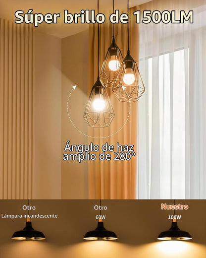 Paquete de 12 bombillas LED equivalentes a 100 W, A19 blanco cálido...