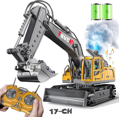 BLUEYAK - Excavadora de juguete a control remoto para niños, 17 can...