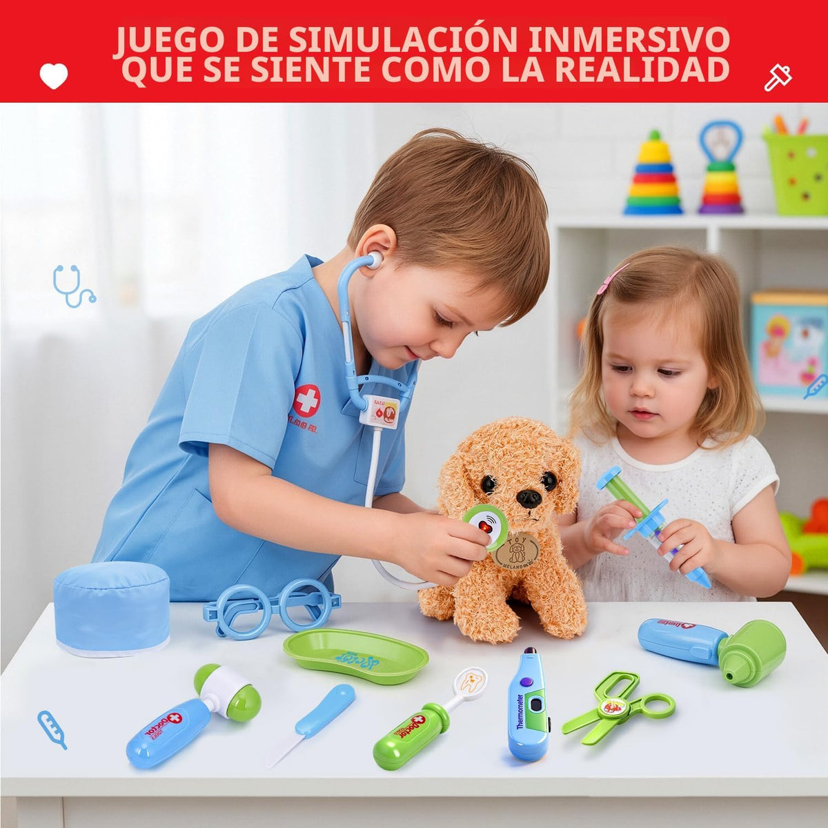 Meland Kit médico para niño con cachorro, juguete de simulación de...