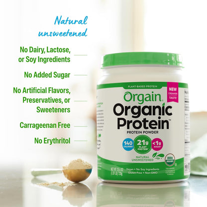 Orgain Proteína en polvo a base de plantas orgánicas, sin azúcar, 1...