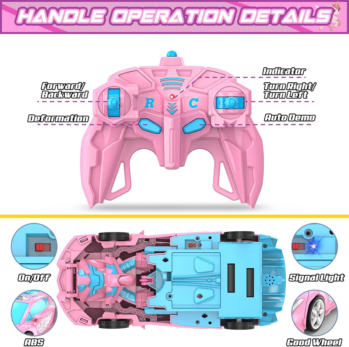 BLUEJAY Unicorn Transform RC Cars para niñas de 3 a 12, 2.4 GHz con...